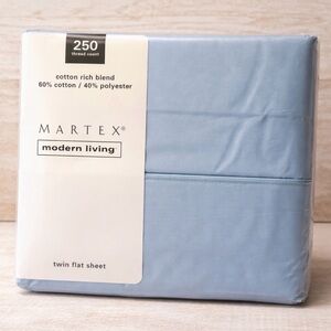 Vintage Martex Twin Flat Sheet Blue Cotton Blend Fabric 250CT Sewing Craft